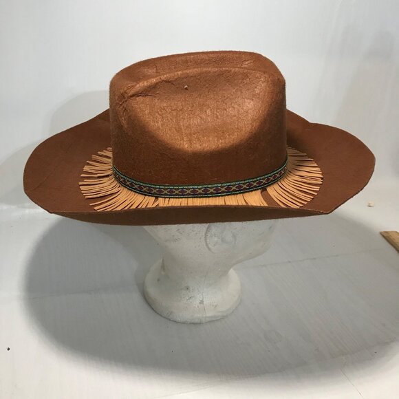 Halloween Hats Brown Western Cowboy Fringe Black Velvet Top Hat Set - Picture 4 of 13